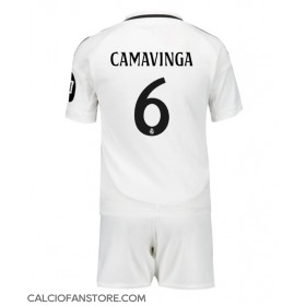 Maglia Calcio Real Madrid Eduardo Camavinga #6 Prima Divisa Bambino 2024-25 Manica Corta (+ pantaloncini)